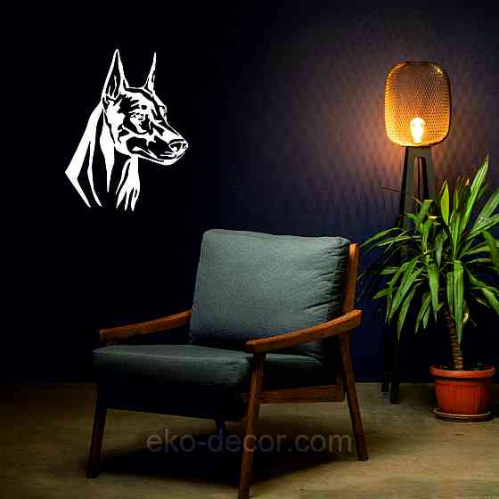 Декоративне настінне Панно «Доберман», Декор на стіну 70*53 см, Білий Київ