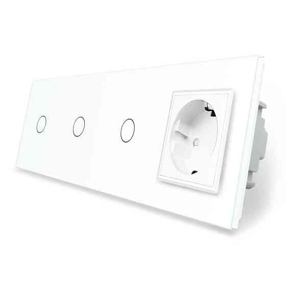 LIVOLO Сенсорний вимикач 3 сенсора (1-1-1) 1 розетка Livolo білий скло (VL-C703/C7C1EU-11) Коломия