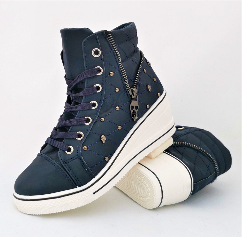 Женские Сникеры Кроссовки на Танкетке Синие Слипоны Мокасины на Платформе (размеры: 37,38,39) Днепр - изображение 6