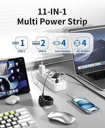 Подовжувач на 8 розеток 2*USB, 1*Type C із захистом від перенапруги Sameriver ZYC52 Луцк