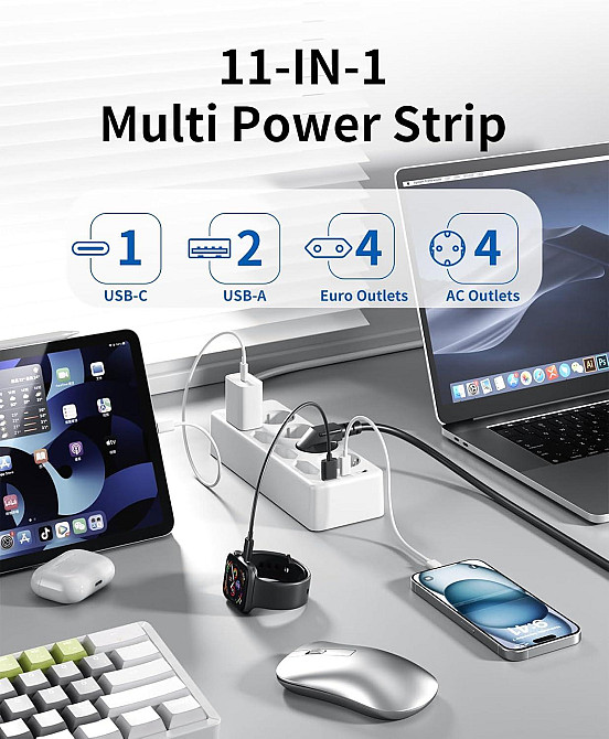 Подовжувач на 8 розеток 2*USB, 1*Type C із захистом від перенапруги Sameriver ZYC52 Луцк - изображение 2