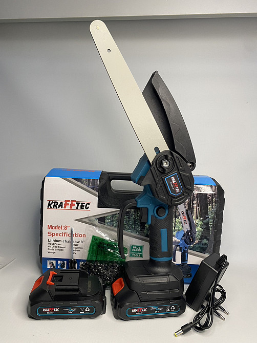 Пила з 2 акумуляторами 36V Для саду, городу ланцюгова міні, CHAIN SAW 8" KRAFFTEC Одеса - фото 2