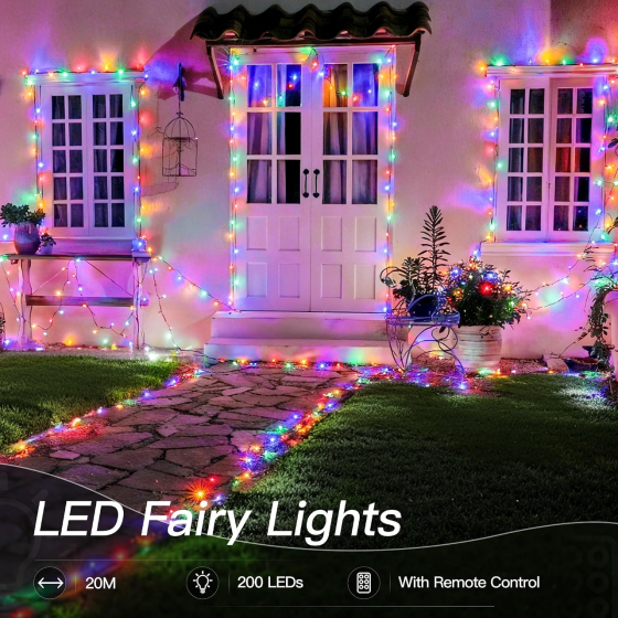 Уличная LED-гирлянда 20 м 200 LED мультиколор, 220 В, пульт ДУ, таймер, 8 режимов, для дома и сада Киев