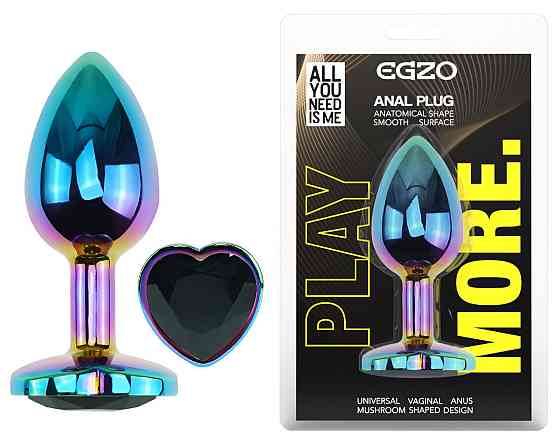 Анальная пробка с кристаллом EGZO - Multicolor Heart Plug Black size M Sex Aura Киев