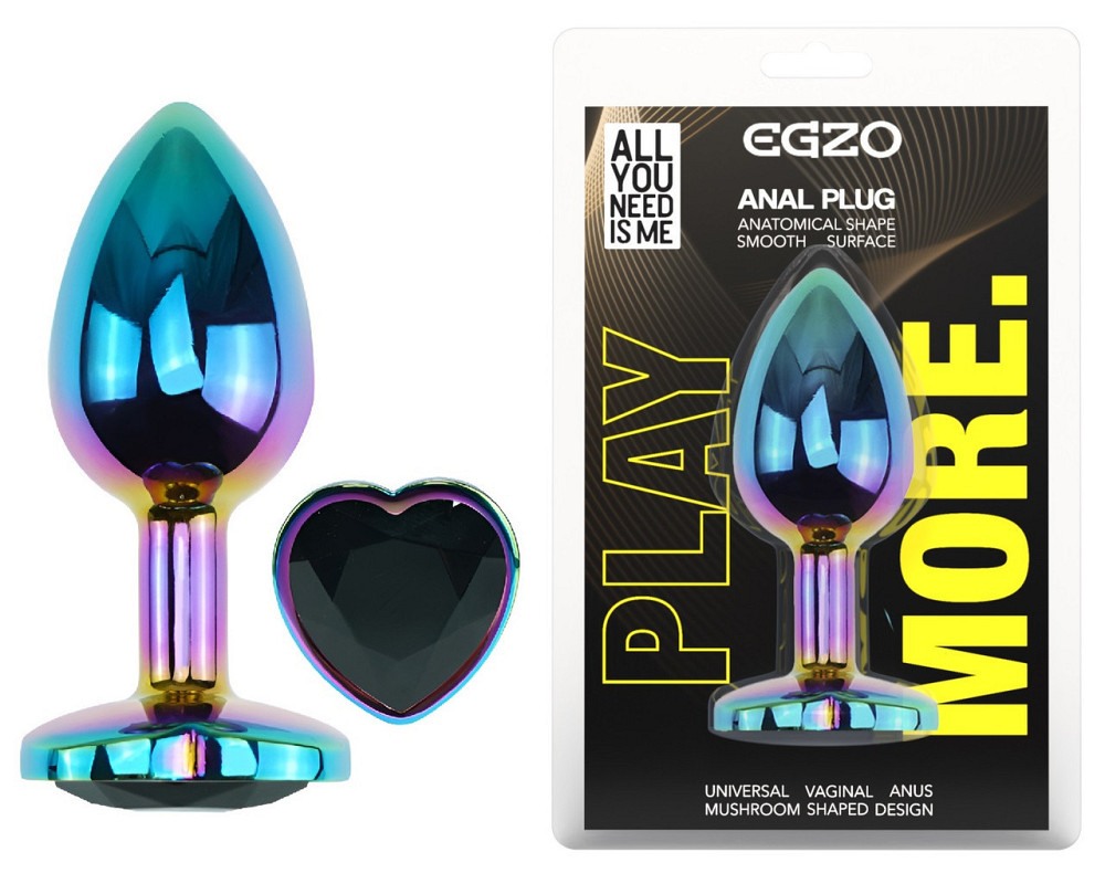 Анальна пробка з кристалом EGZO - Multicolor Heart Plug Black size M Sex Aura Київ - фото 1