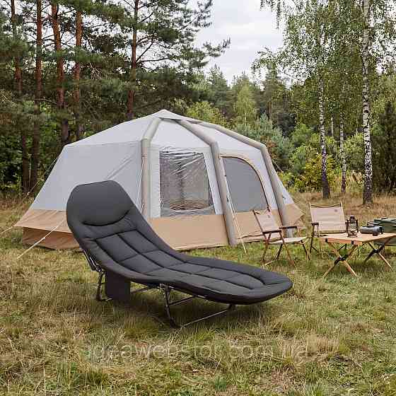 Шезлонг-ліжко туристичне Outtec Sun Zen розкладне м'яке з матрацом чорний Київ