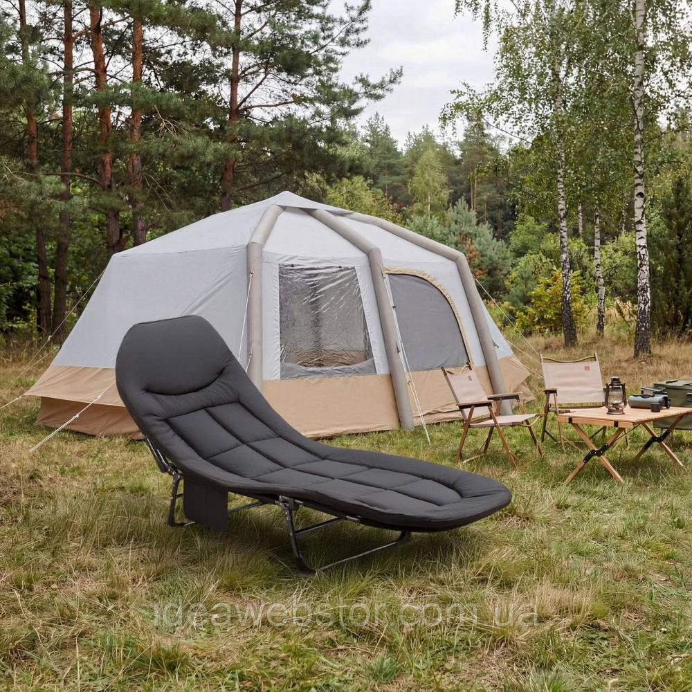 Шезлонг-кровать туристическая Outtec Sun Zen раскладная мягкая с матрасом черная Киев - изображение 6