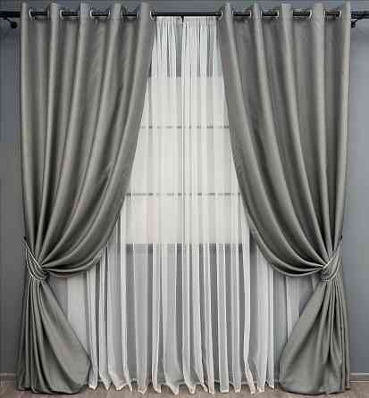 Комплект готовых штор на люверсах VR-Textil Рогожка TERRA LUXE № 1862ш Серый 150х270 см 2 шт (37-0311) Киев