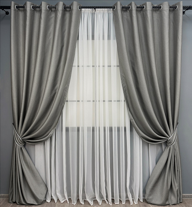 Комплект готовых штор на люверсах VR-Textil Рогожка TERRA LUXE № 1862ш Серый 150х270 см 2 шт (37-0311) Киев - изображение 2