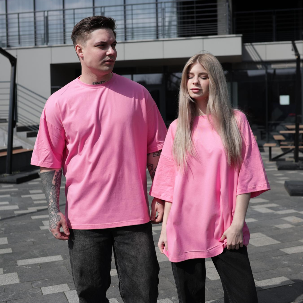 Парні футболки оверсайз(oversize) для чоловіка і дружини, для закоханих пар SANE рожеві Одеса - фото 1
