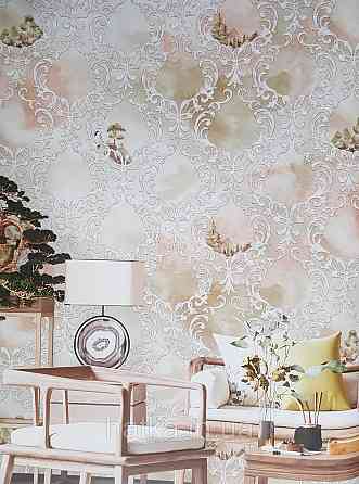 Шпалери вінілові на флізеліні гарячого тиснення DU&KA 1.06х10 вензель основа під штукатурку сірі коричневі Київ