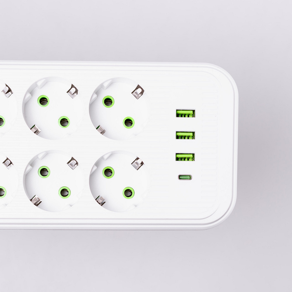 Мережевий фільтр подовжувач на 8 розеток з 3 USB 1 Type-C та кнопкою відключення F20U 2.8 м Білий HP-5-27 Київ - фото 12