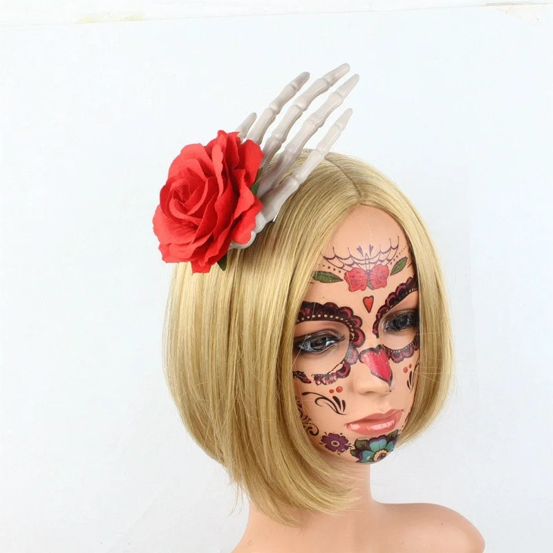 Скелет на Хэллоуин кисть руки с розой 17 на 9 см красно-серый Киев - изображение 2