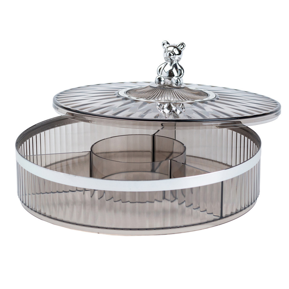 Круглая пластиковая конфетница на 4 отделения, 26 см, серая Киев - изображение 2