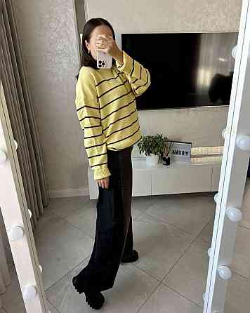 Жіночий затишний оверсайз светр у смужку машинне в'язання Жовтий Одеса