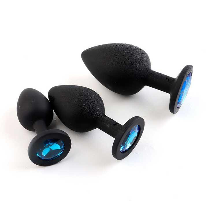 Набір силіконових анальних пробок із кристалом 3шт. (S, M, L) чорний Вінниця - фото 3