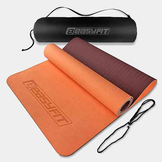 Килимок для йоги та фітнесу EasyFit TPE+TC 6 мм двошаровий + Чохол персиковий-коричневий Коломия