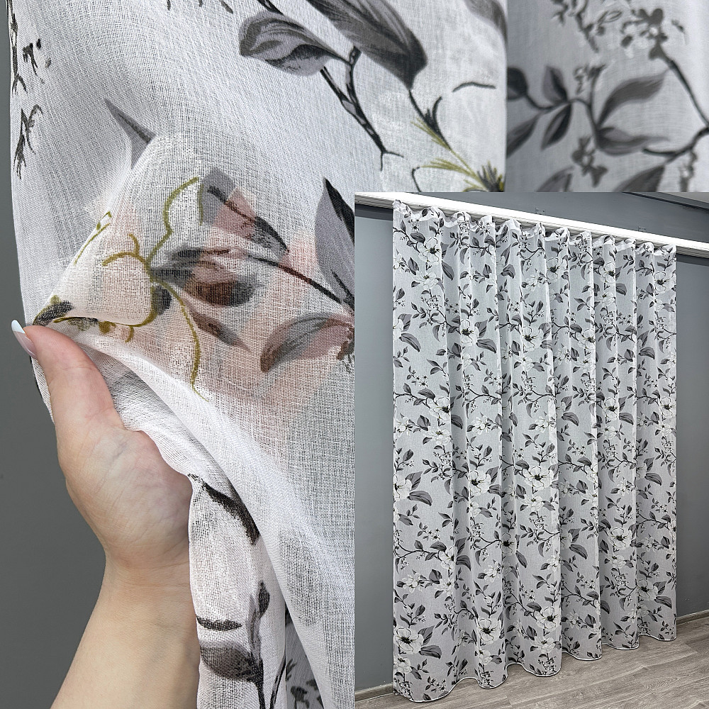 Тюль VR-Textil 1681 Flora Батист Белый с серым 300х270 см (42-0677) Киев - изображение 1