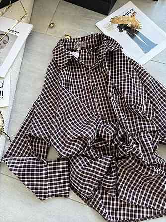 Женская оверсайз рубашка в мелкую клетку костюмный тиар Сливовый Одесса