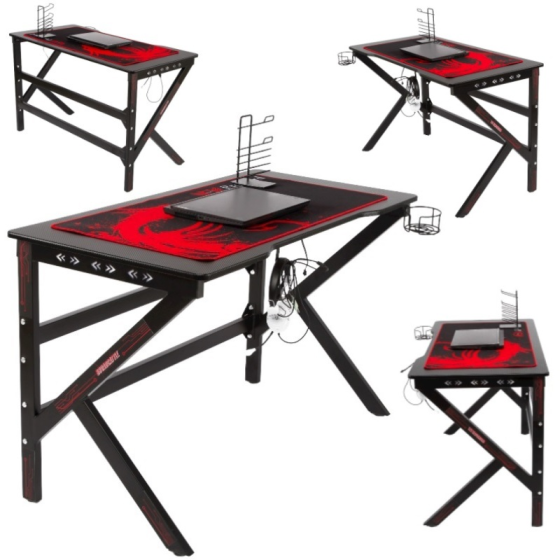 Ігровий комп’ютерний стіл з RGB LED-підсвічуванням, тримачем для навушників та чашки, Чорний Київ