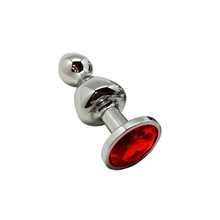 Металлическая анальная пробка Wooomy Lollypop Double Ball Metal Plug Red S диам. 2,8 см, длина 8,5см Sex Aura Киев - изображение 1