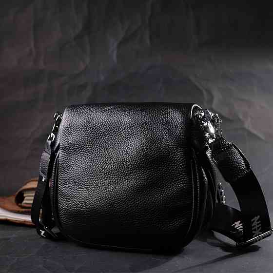 Сумка для жінок з декором у вигляді кнопок із натуральної шкіри Vintage 22388 Чорна Київ