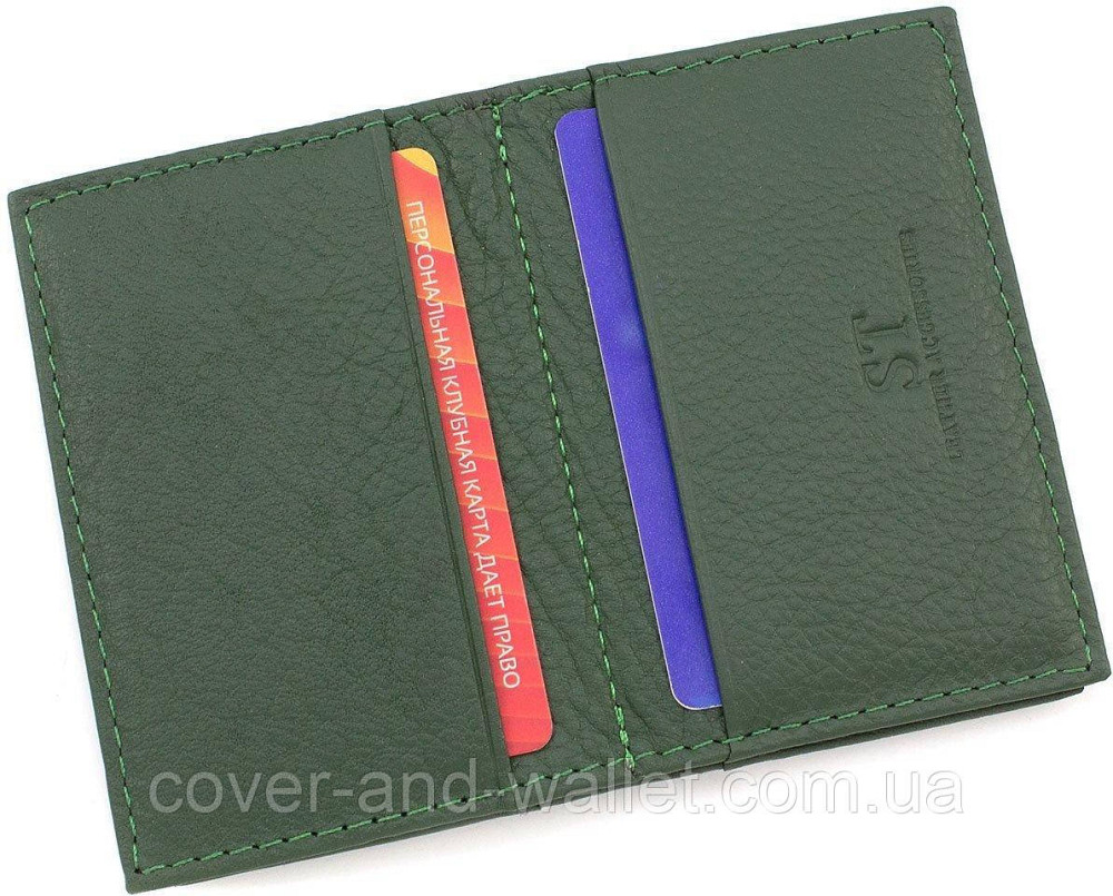 Зелений шкіряний картхолдер для документів і пластикових карток ST Leather Київ - фото 8