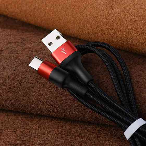Кабель HOCO X26 USB to Type-C 2A, 18W 1m, nylon,  aluminum connectors, Black+Red Київ