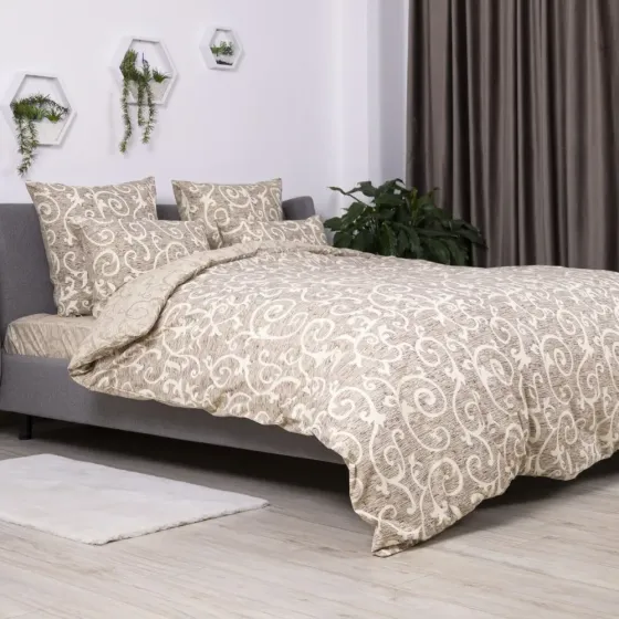 Постільна білизна полуторна бязь ТЕП SOFT DREAMS постіль полуторка завитки бежева Одеса