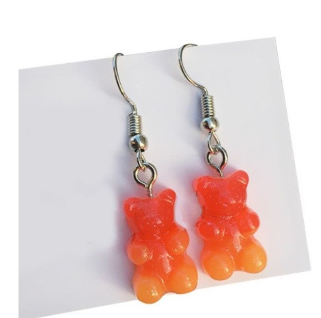 Серьги детские желейный мишка, оранжевые - размер 1,6*1см, смола Киев - изображение 1