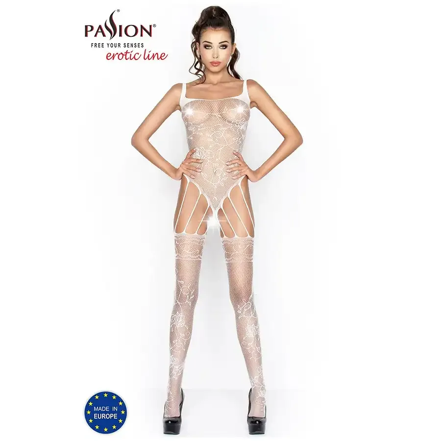 Бодістокінг Passion BS034 white, комбінезон, імітація боді і панчіх Львів - фото 2