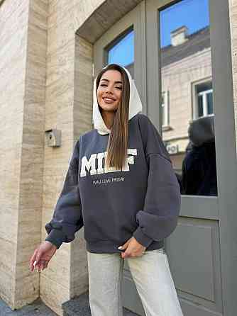 Женский стильный теплый свитшот тринитка на флисе (очень качественная)+трикотаж «Баранчик» Графит, 46/48 Одесса