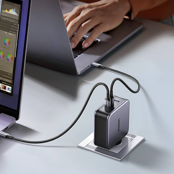 Зарядний пристрій 3xUSB 140W GaN (2хUSB-C+USB-A) CD289 with C to C Cable 1.5 м Gray Ugreen (90549) Київ - фото 9