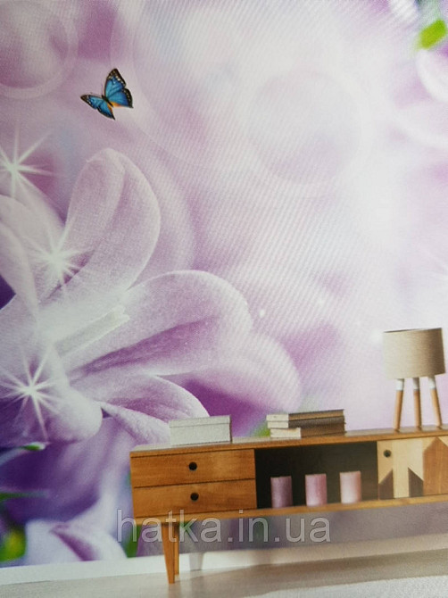 Шпалери вінілові на флізелін квіти метелики геометрія 3д рожеві, бузкові білі Київ - фото 3