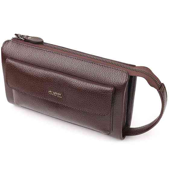 Красивый мужской клатч из натуральной зернистой кожи CANPELLINI 21559 Коричневый Киев