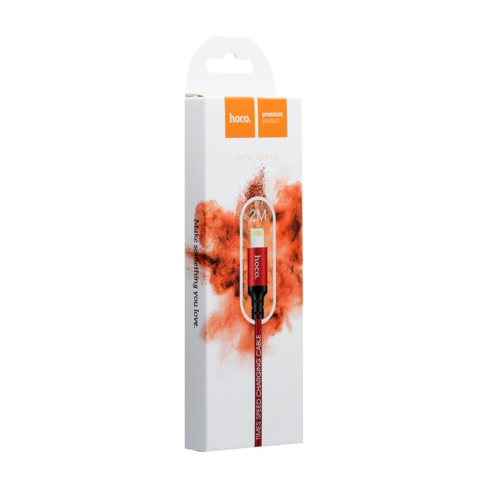 Кабель HOCO X14 USB - iPhone, 2м, нейлон, чорний-червоний Київ - фото 2