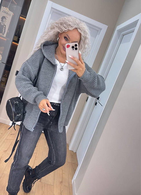 Кардиган вязаный с капюшоном на молнии толстовка Серый Киев - изображение 2