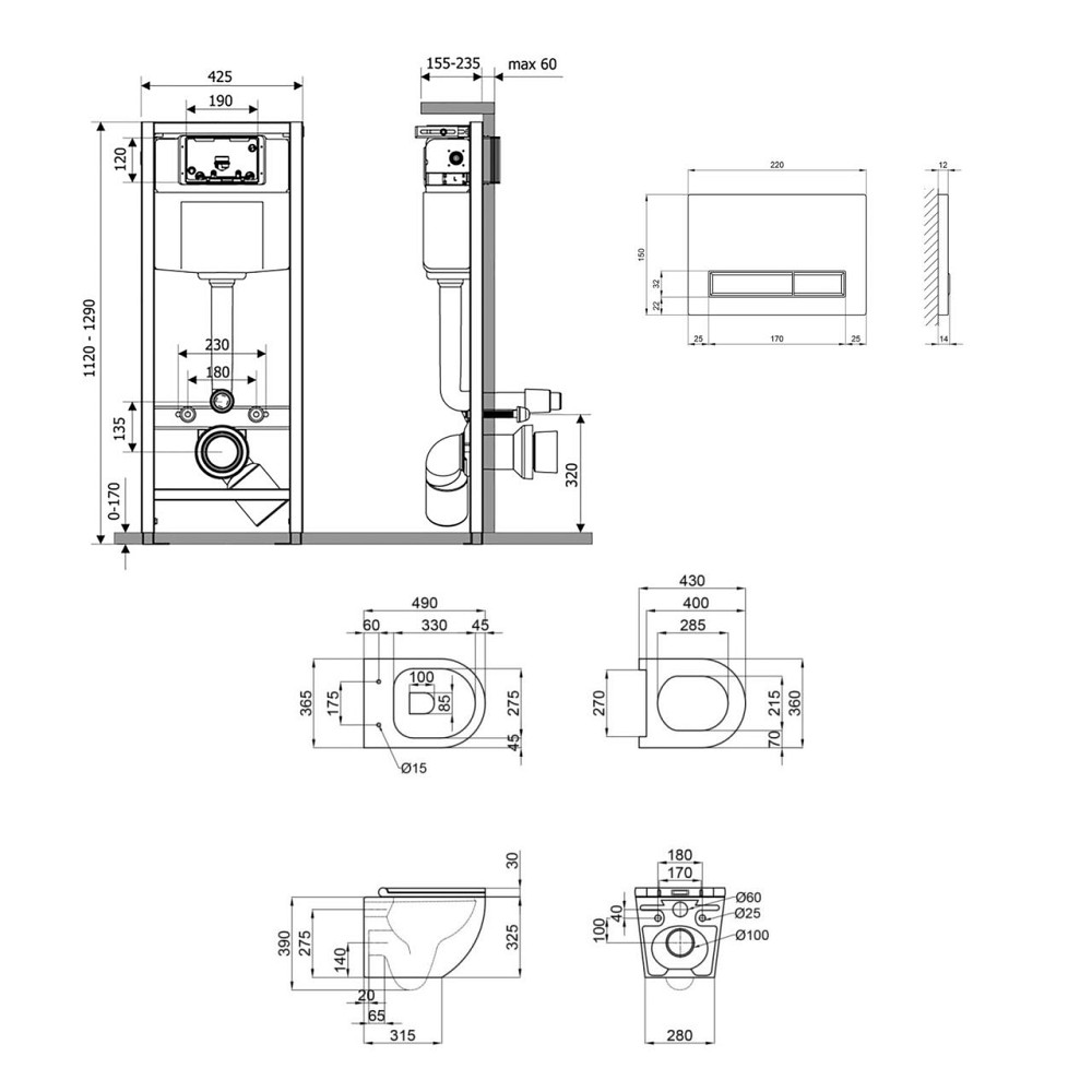 Готове рішення Qtap для ванної кімнати: підвісний унітаз Robin Ultra Quiet 490x365x325 + комплект інсталяції Nest 4 в 1 Київ - фото 2