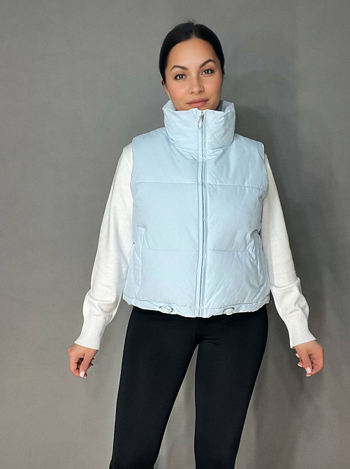 Жилет жіночий HAIZIYUAN 23106 середня довжина з куліскою кишені комір стійка блакитний, блакитний, L Київ - фото 17