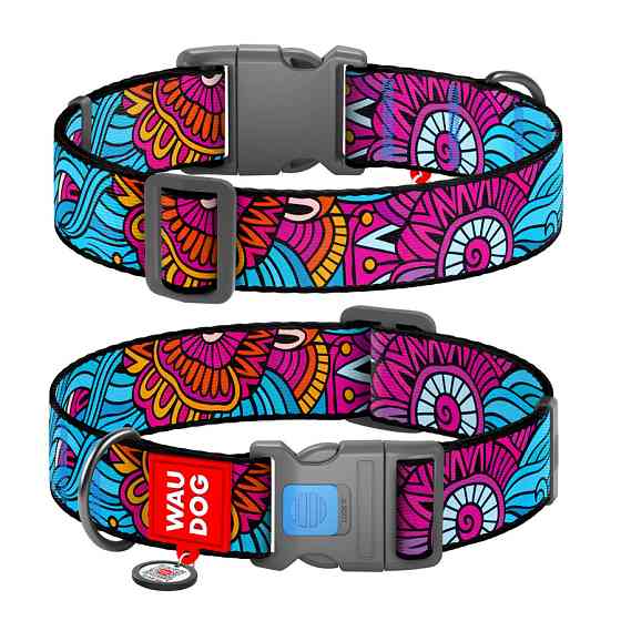Нашийник для собак нейлоновий WAUDOG Nylon з QR-паспортом, малюнок "Літо", пластиковий фастекс, XXL, Ш 35 мм Вінниця