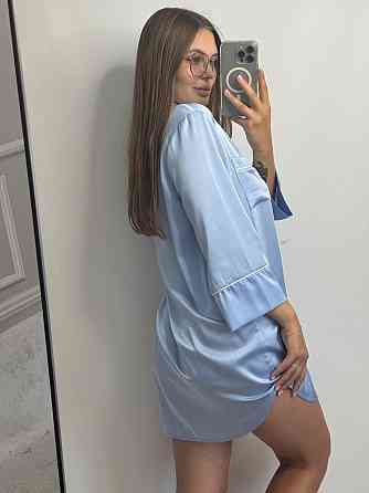 Жіноча нічна сорочка подовжена шовкова XL Блакитний Харків