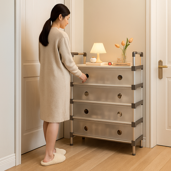 Тумба металлическая в прихожую 4 полки XL-1336 / Органайзер для обуви / Стеллаж для обуви / Полка для хранения Киев