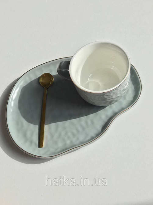 Чашка з блюдцем і ложкою 150 мл 20*15 см "Добрий ранок" Olens сіра Київ - фото 2