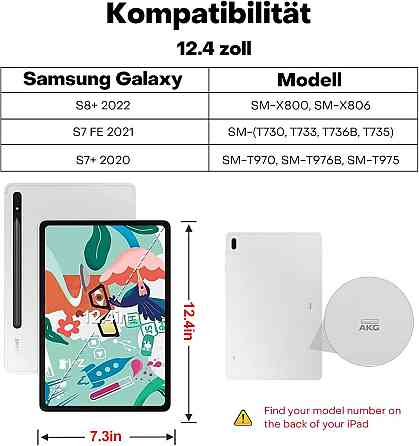 Магнитный чехол-книга с клавиатурой для Samsung Galaxy Tab S7 FE/S7+/S8+ 12.4
