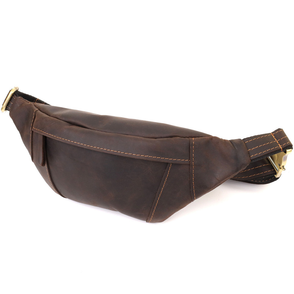 Зручна сумка-бананка для чоловіків із натуральної вінтажної шкіри Коричневий (SHVIGEL) Київ - фото 5