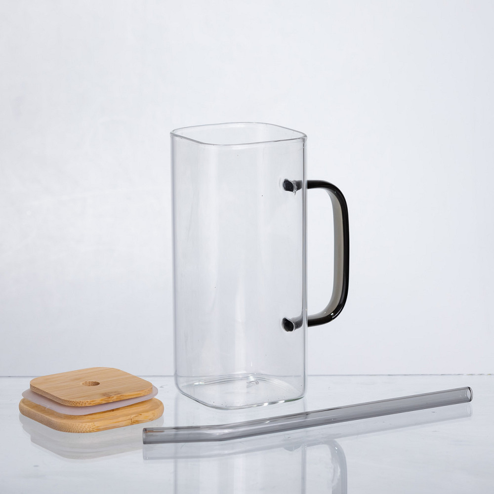 Стеклянная чашка 400 мл с бамбуковой крышкой и трубочкой Киев - изображение 2