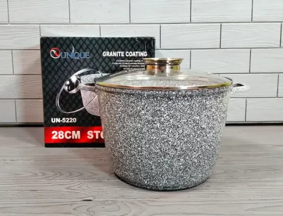 Котел алюмінієвий круглий UNIQUE UN-5220 10 л, 28×20 см, з гранітним покриттям та кришкою Одеса