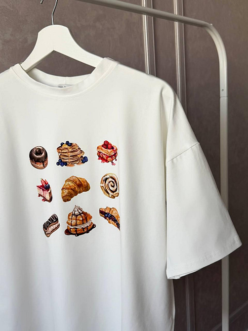 Жіноча стильна оверсайзсфутболка з принтом кулір, 100% бавовна Одеса - фото 8