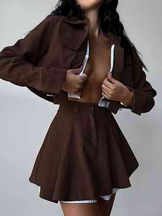 Жіночий стильний костюм-двійка: піджак і спідниця мікровельвет Шоколад, 42/44 Одеса