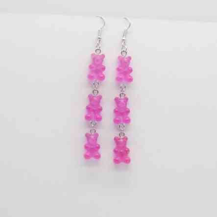 Детские серьги мишки, розовые (цвет ярче чем на фото) - длина 8см, смола Киев